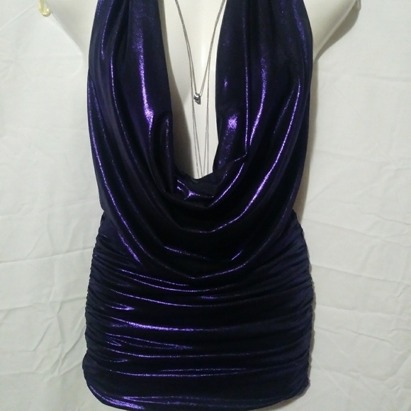 foil cowl mini dress